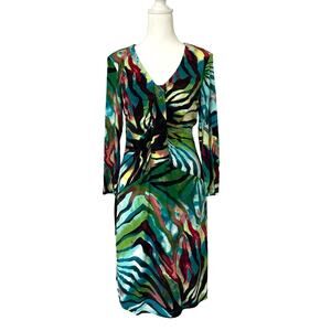 Tommy Bahama Sz M Batik Wave Multicolor Ruched Long Sleeve Dress Safari Tropical